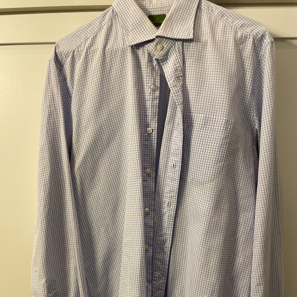 Sid Mashburn Blue Graph Button Down Spread Collar - image 1